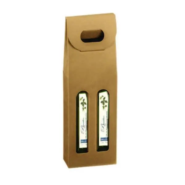 12 oz. Natural Kraft 2 Bottle Olive Oil/Beer Carrier - 5-1/8 x 2-1/2 x 13-1/4 (375 ml) 50/cs - Mac Paper Supply