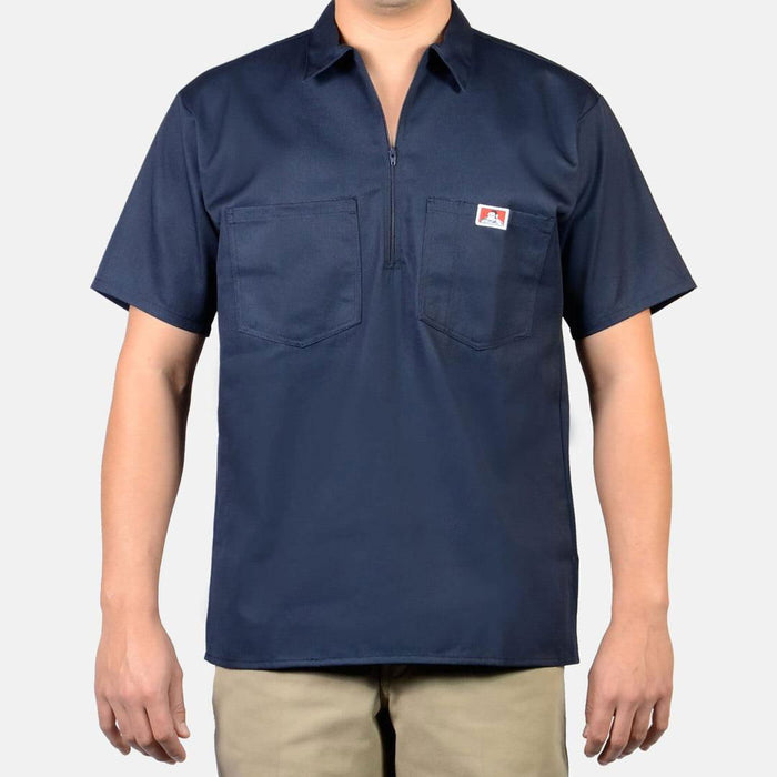 Ben Davis half-zip short-sleeve work shirt in navy with chest pocket, big and tall sizing
