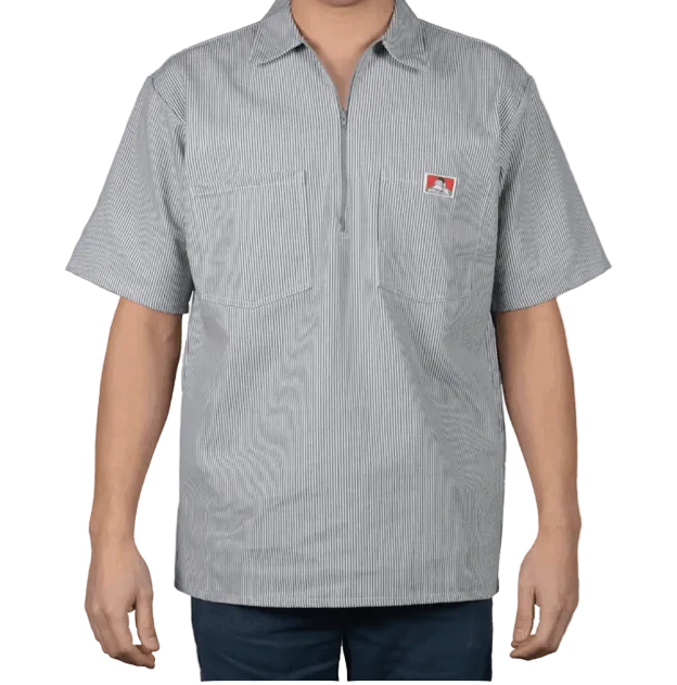 Ben Davis half-zip short-sleeve work shirt in hickory stripe with chest pocket, big and tall sizing