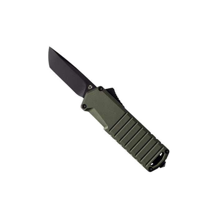 Tekto A2 Badger OTF automatic knife in OD green with black accent hardware