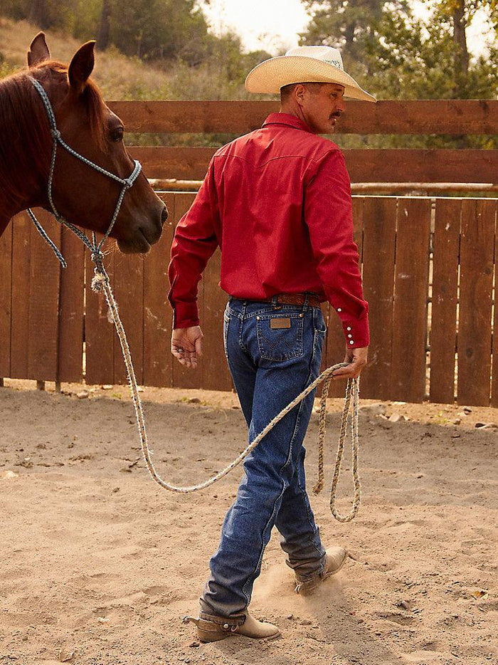 Wrangler Active Flex cowboy jean in stonewash denim, main product view, big and tall sizing