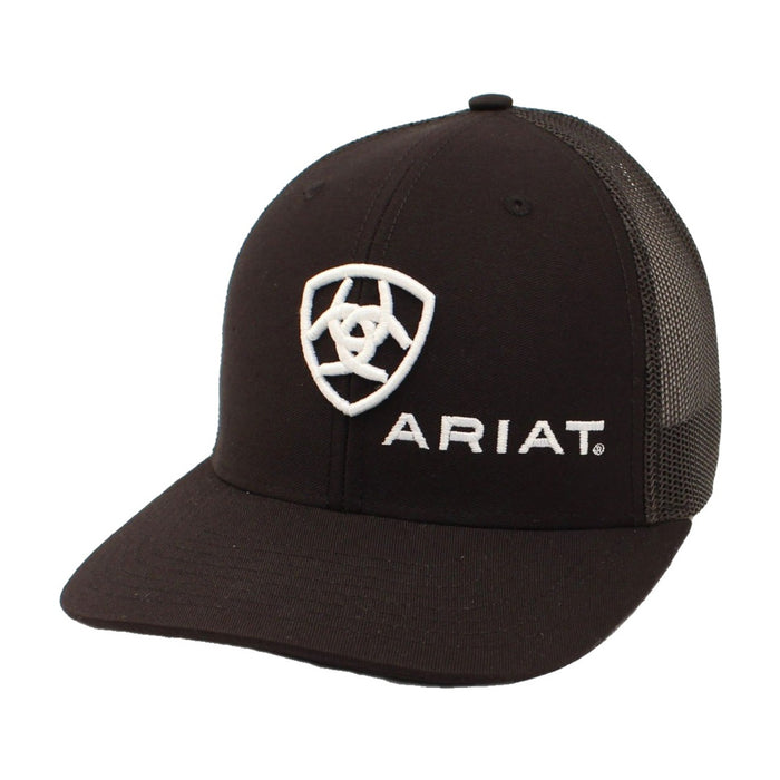 Ariat men's shield logo cap in black with embroidered front logo