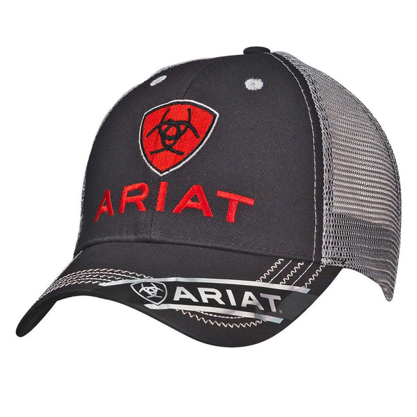 Ariat cap with red embroidered shield logo, structured crown and curved brim
