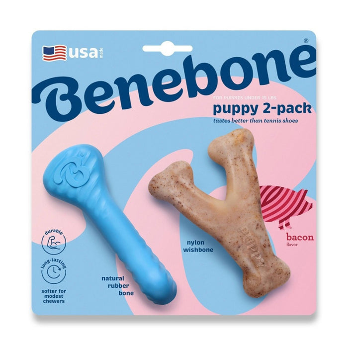Benebone Puppy Rubber Bone & Wishbone 2 Pack Bacon Flavor