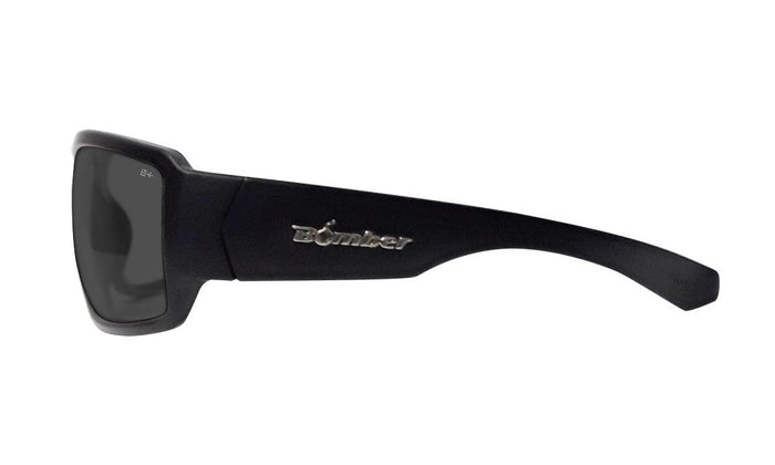 Bomber Boogie smoke safety sunglasses with the included head strap attached