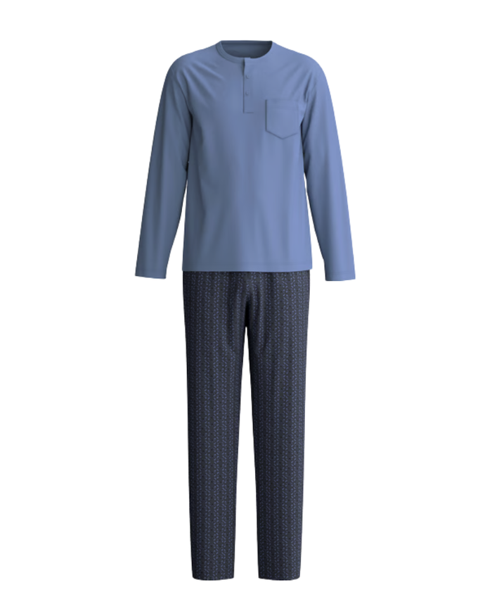 Calida Coastal Fjord Relax Imprint Men's 100% Cotton Pajamas Set