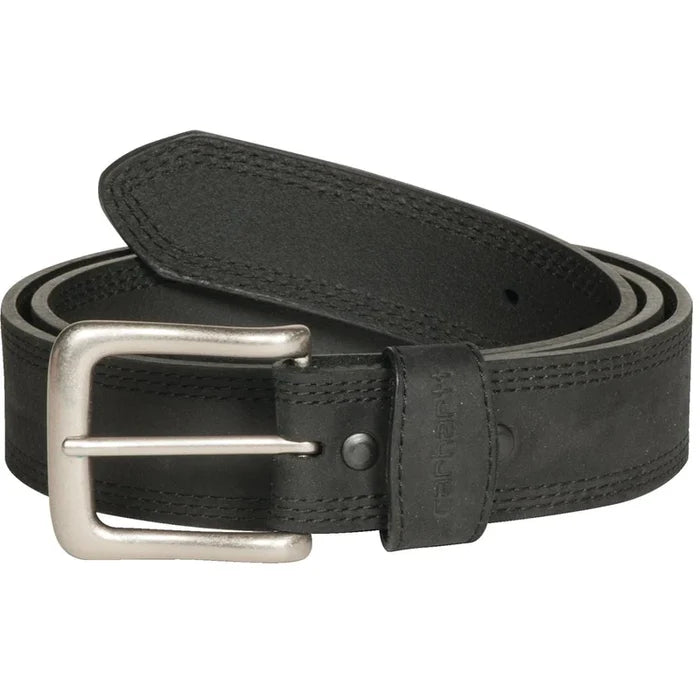 Carhartt black leather triple stitch belt with antique nickel buckle, sizes to 54