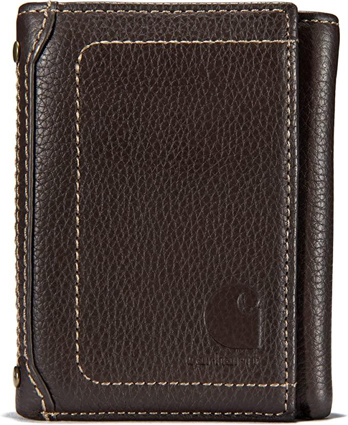 Brown Carhartt pebble leather trifold wallet, further product view