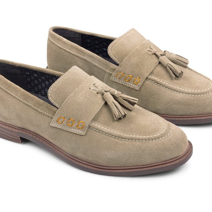 Charleston Suede Leather Tassel Loafers - Sand