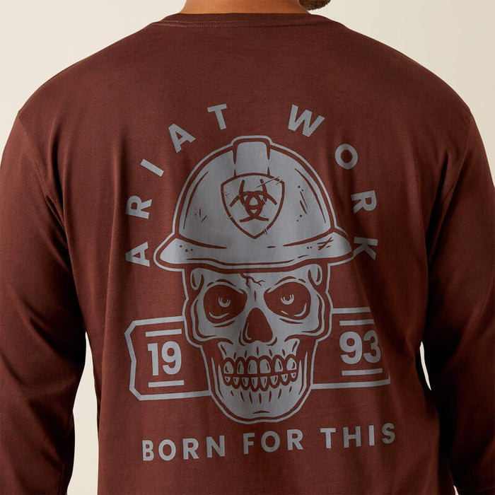 Ariat Work Cotton Strong Hardhead long sleeve work tee in bitter chocolate, detail view