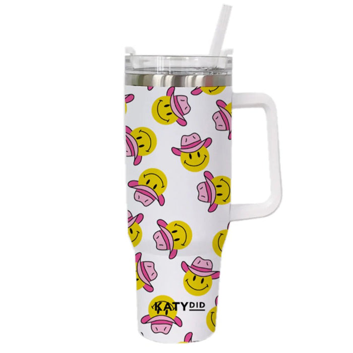 Cowboy Happy Face Travel Tumbler with Handle - 260 Broadway Boutique
