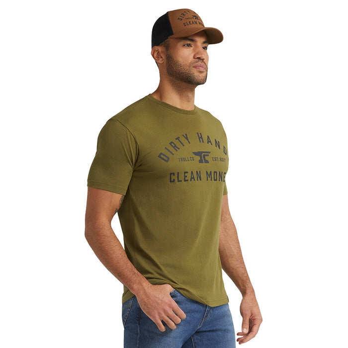 Troll Co. DHCM classic tee in military green, alternate view of the print