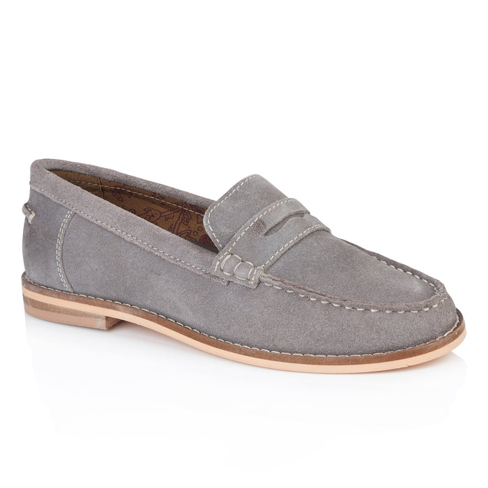 Ellie Suede Leather Slip On Deck Shoes - Grey