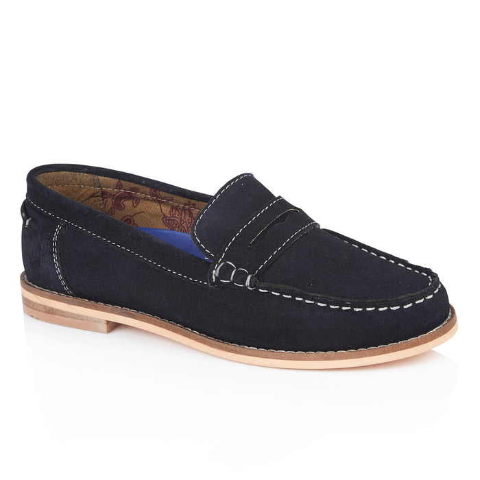 Ellie Suede Leather Slip On Deck Shoes - Navy