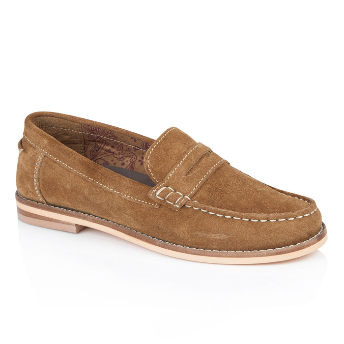 Ellie Suede Leather Slip On Deck Shoes - Tan