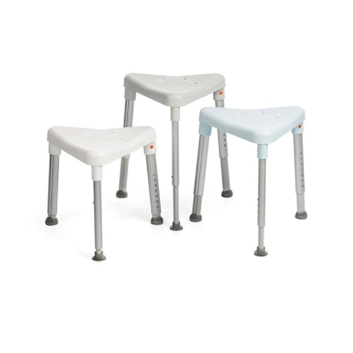 Etac Edge Shower Stool placed in a shower to demonstrate safe, space-saving seating.