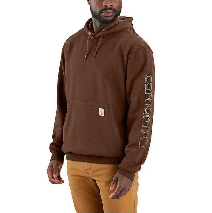 Carhartt K288 loose fit midweight logo sleeve graphic hoodie in mocha heather with patina logo