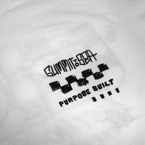 Fasthouse x 805 Purpose tee in light gray, close-up detail of the graphic