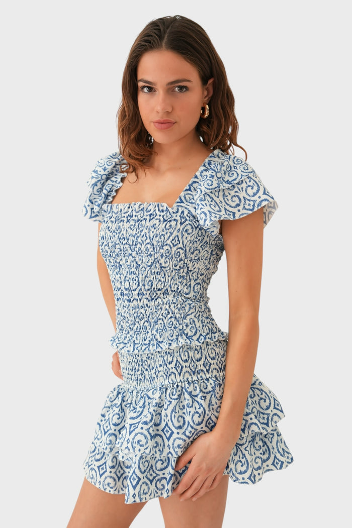 "Florence" ruffle top blue