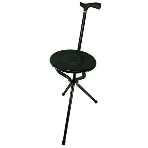 Folding Crutch Handle Seat Stick-Black: single elbow crutch on a plain background with an ergonomic handle, adjustable height and open cuff.