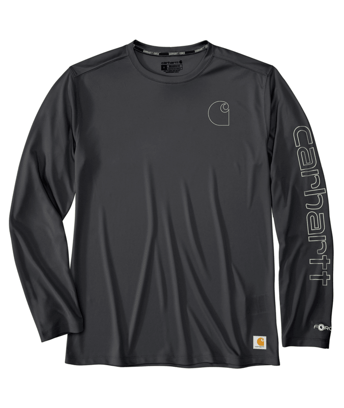 Carhartt Force Sun Defender lightweight long-sleeve logo graphic tee in steel with UPF sun protection
