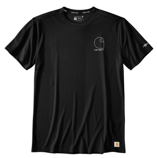 Carhartt Force Sun Defender short-sleeve logo graphic tee in black with UPF sun protection, big and tall sizing