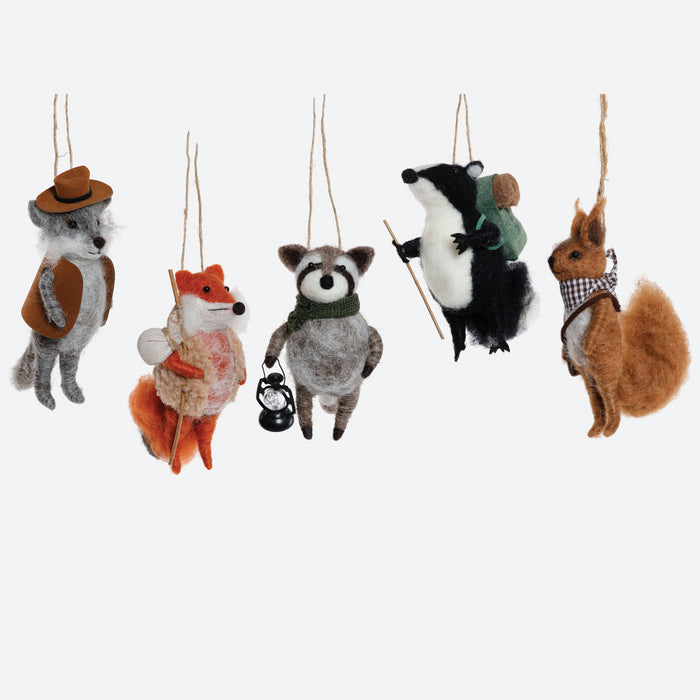 Forest Animal Wool Ornament, Set of 5 Assorted