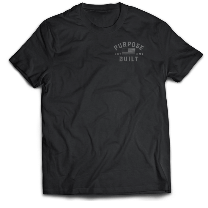 Purpose-Built Freedom graphic tee in black, front view