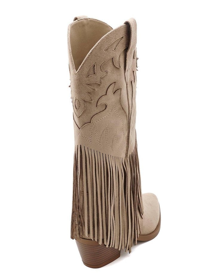 "Freya" western fringe boots taupe
