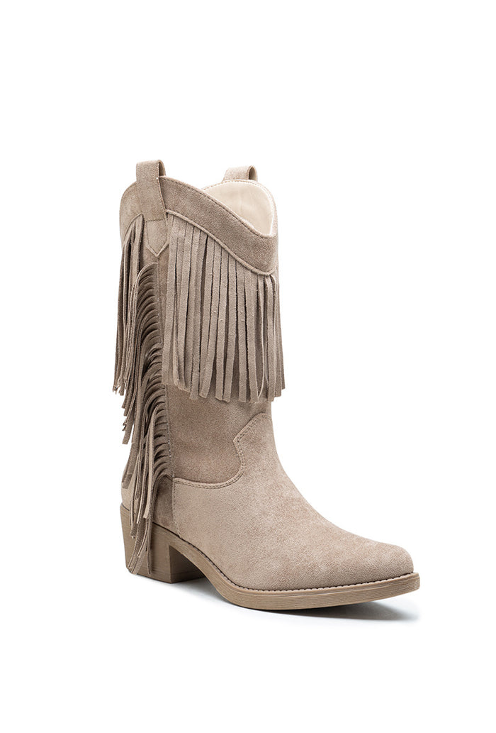 "Fringed" western boots taupe