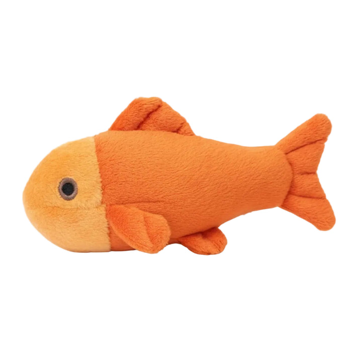 Small Orange Guppy plush toy on white background