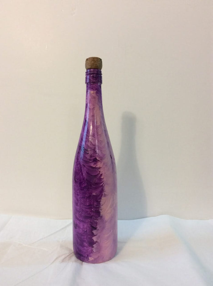 Hand-Painted Bottle By Haitian Artist Rose-Marie Lebrun 13"x3"x2.5" Pink Bottle #3MFN