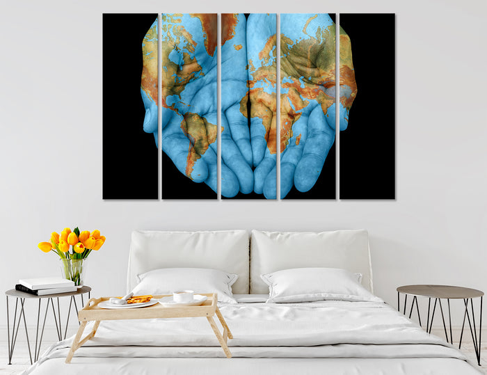 Hands World Map Canvas Print #5013