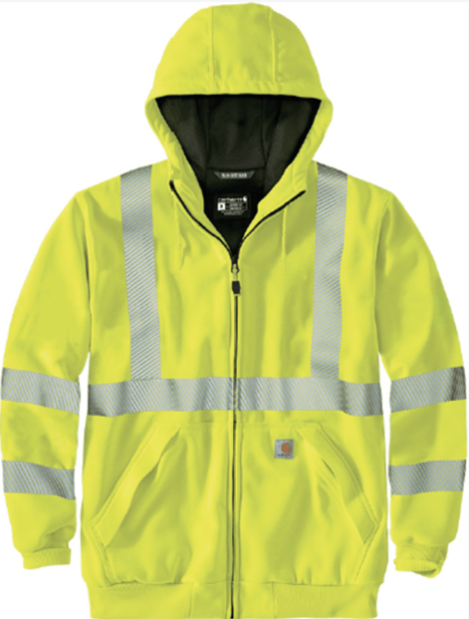 Carhartt high visibility ANSI 107 Class 3 loose fit midweight thermal-lined full-zip sweatshirt in bright lime