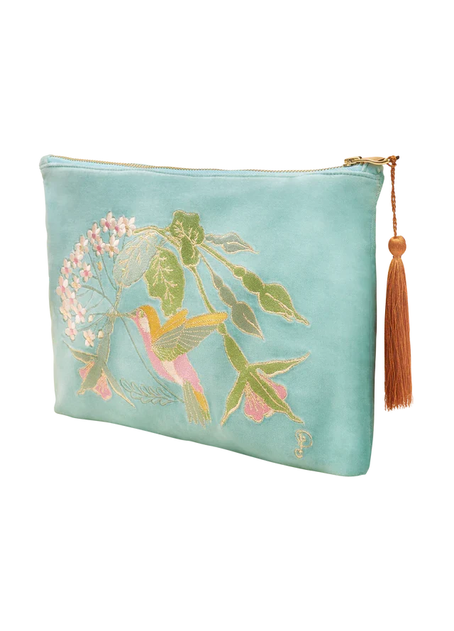 Hummingbird Velvet Zip Pouch