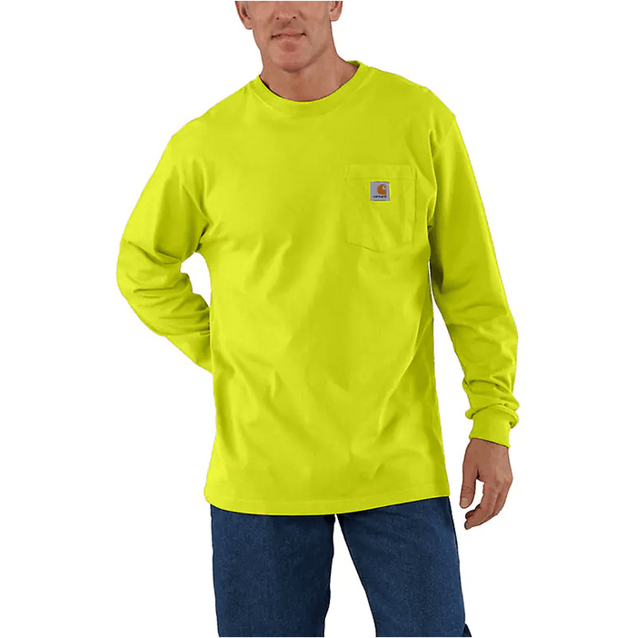 Carhartt K126 loose fit heavyweight long-sleeve pocket t-shirt in high visibility brite lime