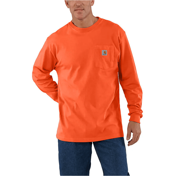 Carhartt K126 loose fit heavyweight long-sleeve pocket t-shirt in high visibility brite orange