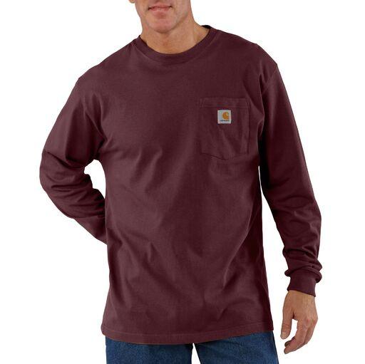 Carhartt K126 heavyweight long-sleeve pocket t-shirt in port, big and tall sizing