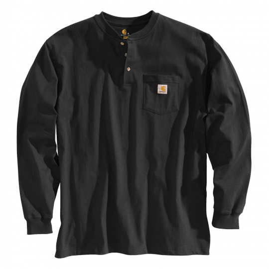 Carhartt K128 black henley long-sleeve tee, alternate view of the button placket