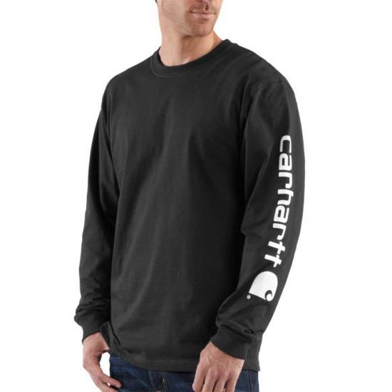 Carhartt K231 loose fit heavyweight long-sleeve logo sleeve graphic t-shirt in black with white logo