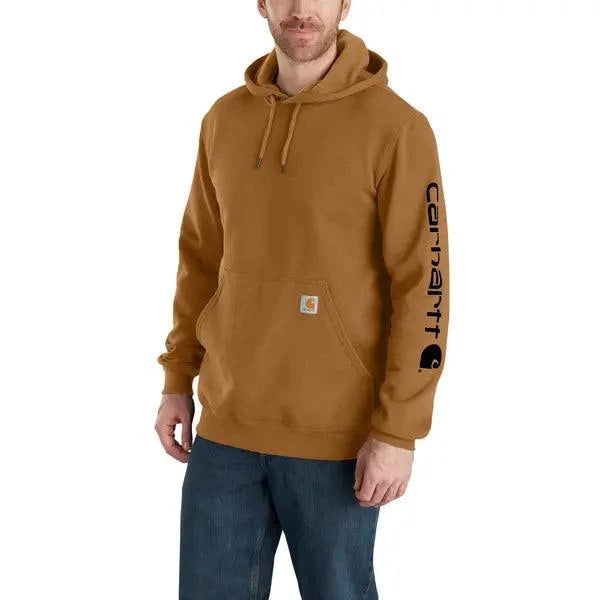 Carhartt K288 hooded sweatshirt in Carhartt brown, alternate view of drawcord hood and pouch pocket