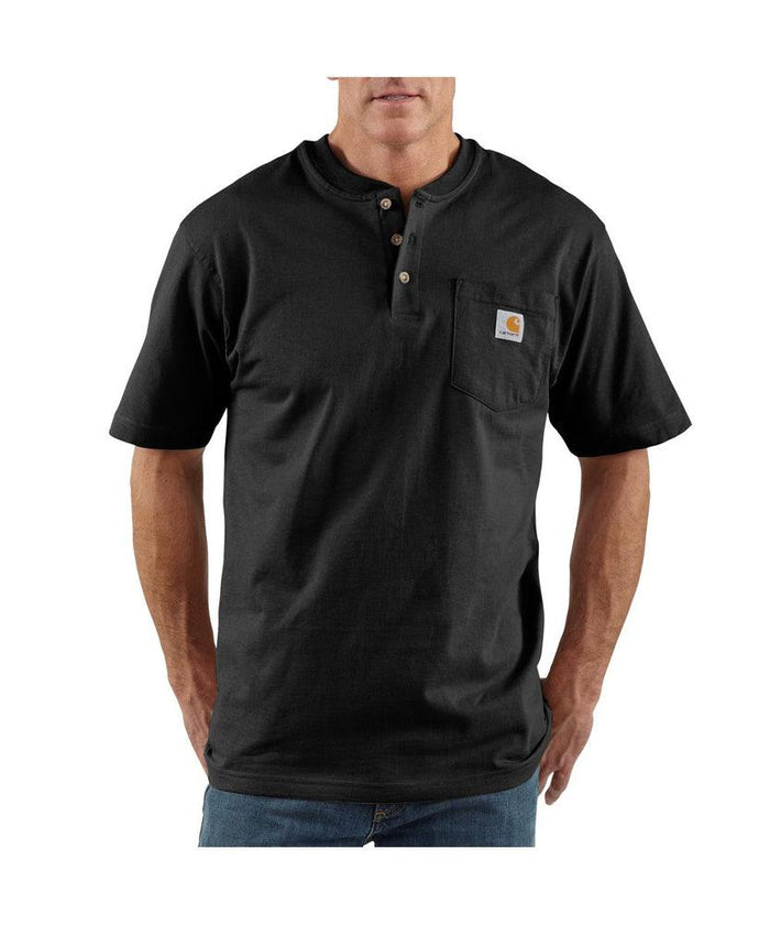Carhartt K84 loose fit heavyweight short-sleeve pocket henley in black, big and tall sizing
