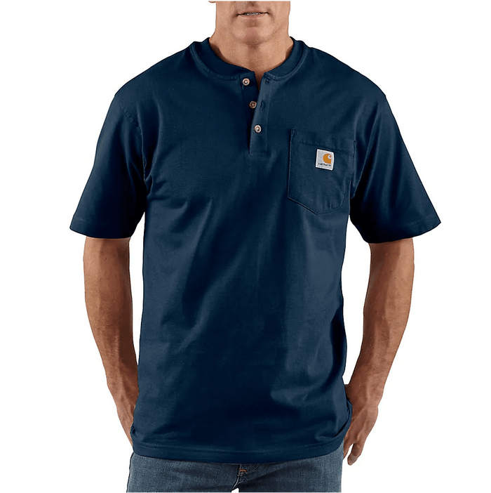 Carhartt K84 loose fit heavyweight short-sleeve pocket henley in navy, big and tall sizing