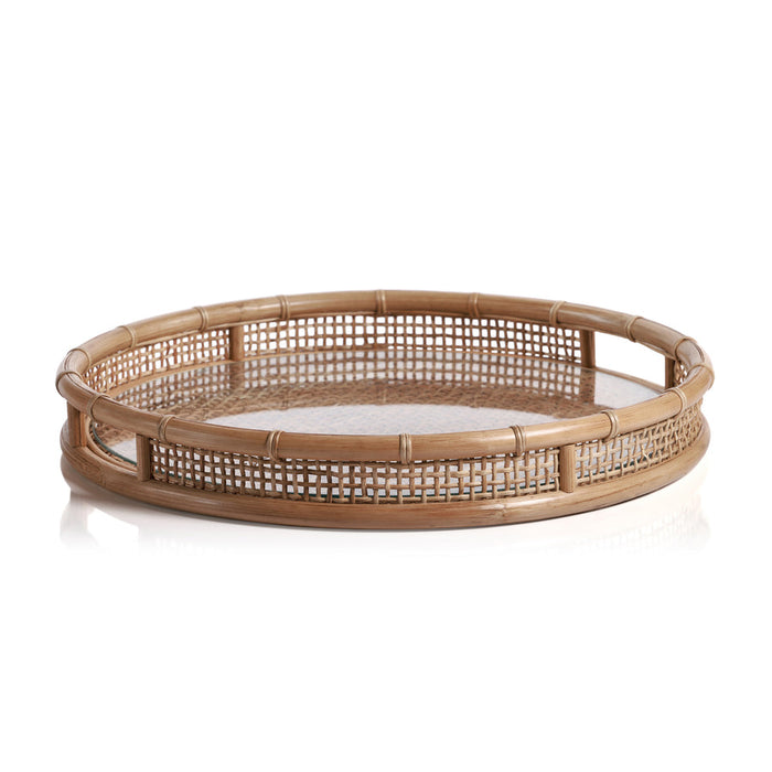 Kuta Round Rattan Serving Tray w/Glass Insert - Decorative Trays by Carlyle Avenue