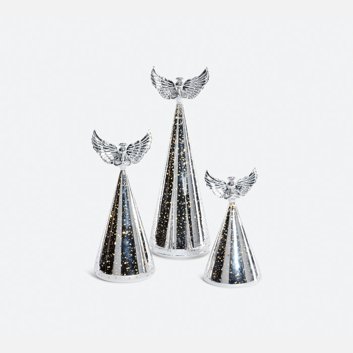 Lighted Glass Angel, Set of 3 Assorted - Silver