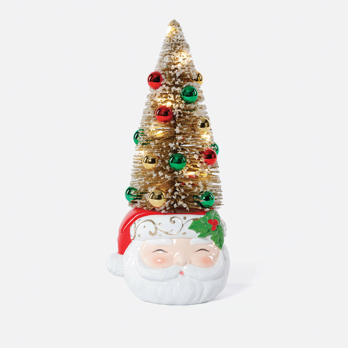 Lit Sisal Tree on Resin Santa Cup
