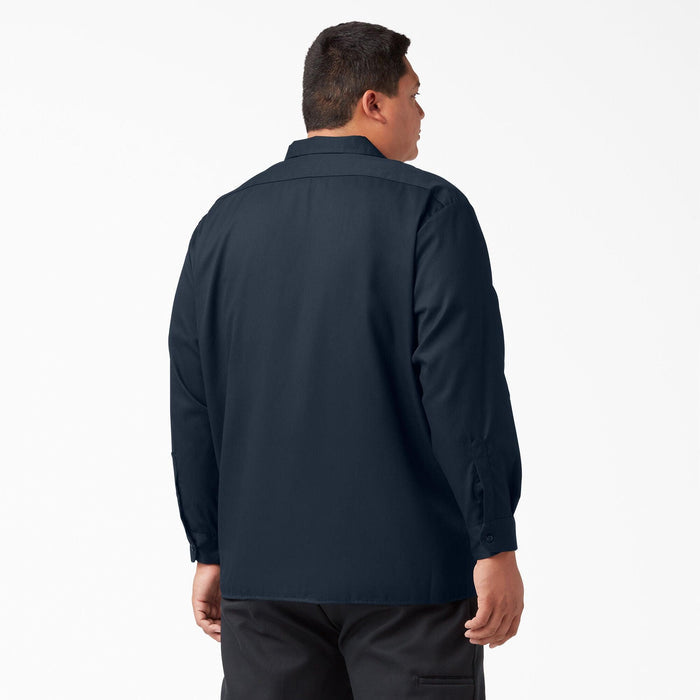 Dark navy Dickies long sleeve button-up work shirt, second big and tall fit view