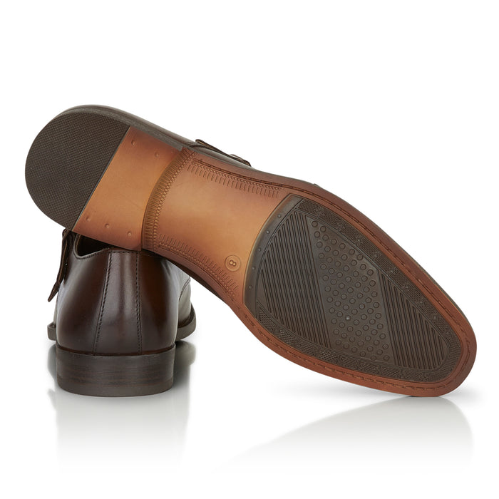 Malvern Leather Double Monk Shoes - Brown