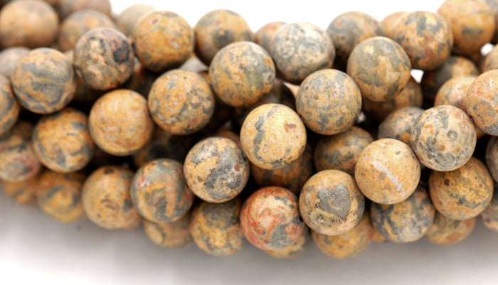 Matte Leopard Skin Jasper, Yellow Russet Red Leopard Skin, 6mm, 8mm, 10mm, 12mm -15.5 inch strand