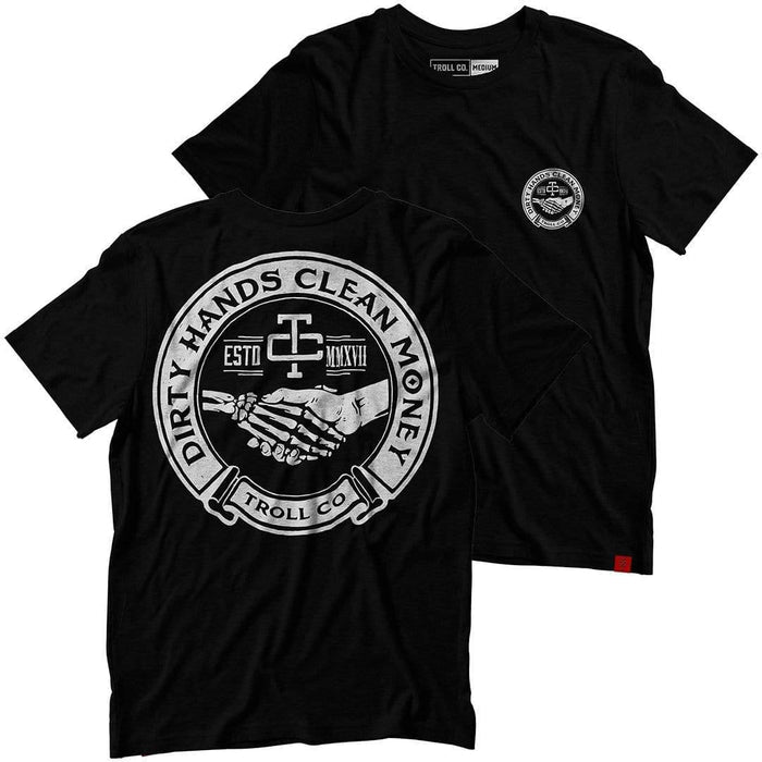 Troll Co. Haggler tee in black, flat lay of the front graphic